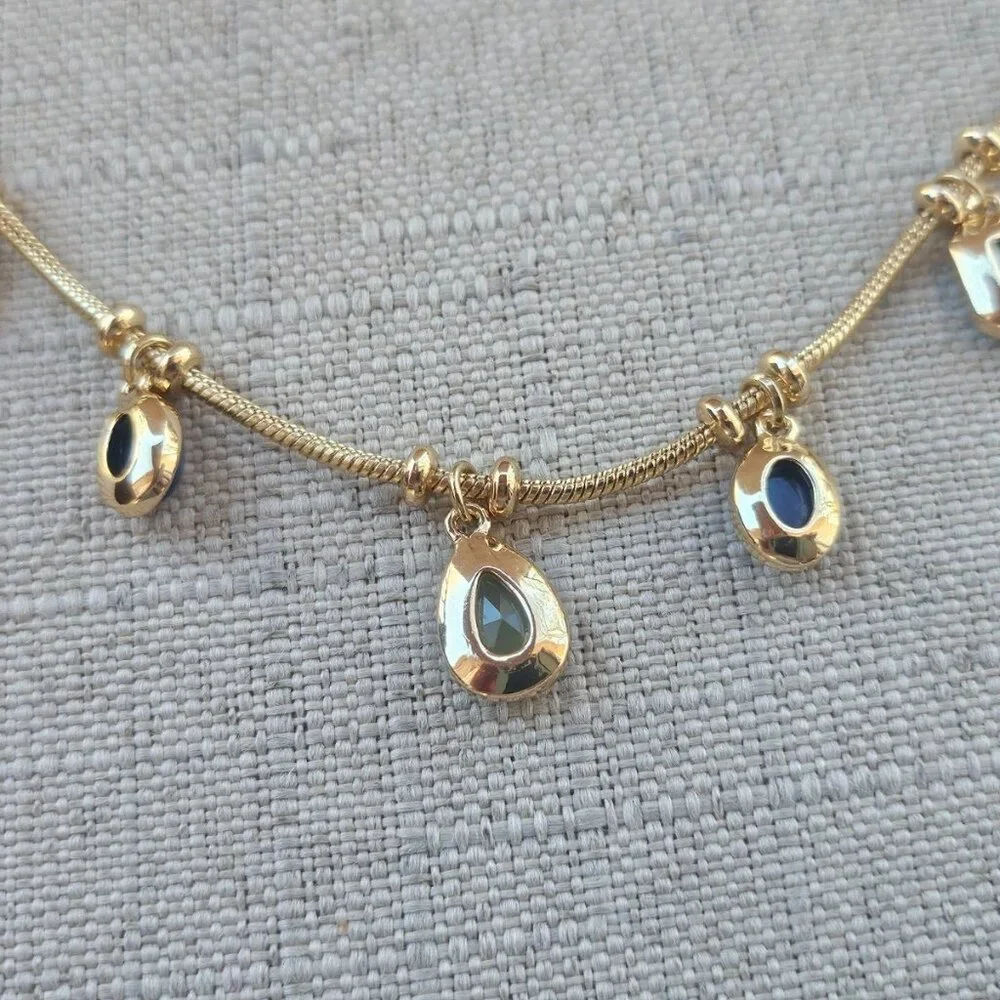 Nordstrom Women Necklace Gold Tone Blue and Yellow Tone Faux Stone Fashion New